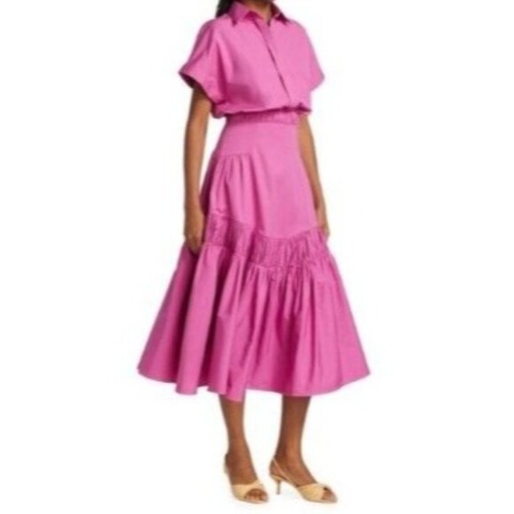 Silvia Tcherassi Fuchsia Designer Garden Party Resort Wear Tiered Chic Dress M - Picture 1 of 15